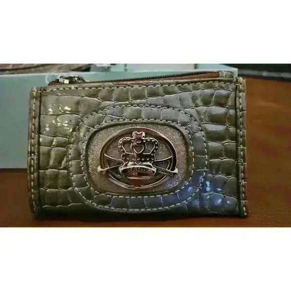 Kathy Van Zeeland Metallic Shoulder Bag & Wallet Croc Embossed Silver Y2K - Picture 8 of 9